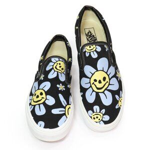 VANS Classic Slip-On Skate Shoe Trippy Grin Flower Black Sneaker M's 11.5 W's 13